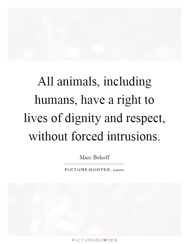 All animals, including humans, have a right to lives of dignity and respect, without forced intrusions Picture Quote #1