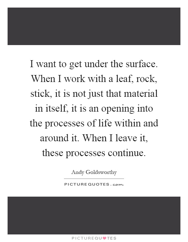 I want to get under the surface. When I work with a leaf, rock, stick, it is not just that material in itself, it is an opening into the processes of life within and around it. When I leave it, these processes continue Picture Quote #1