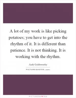 A lot of my work is like picking potatoes; you have to get into the rhythm of it. It is different than patience. It is not thinking. It is working with the rhythm Picture Quote #1