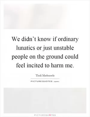 We didn’t know if ordinary lunatics or just unstable people on the ground could feel incited to harm me Picture Quote #1