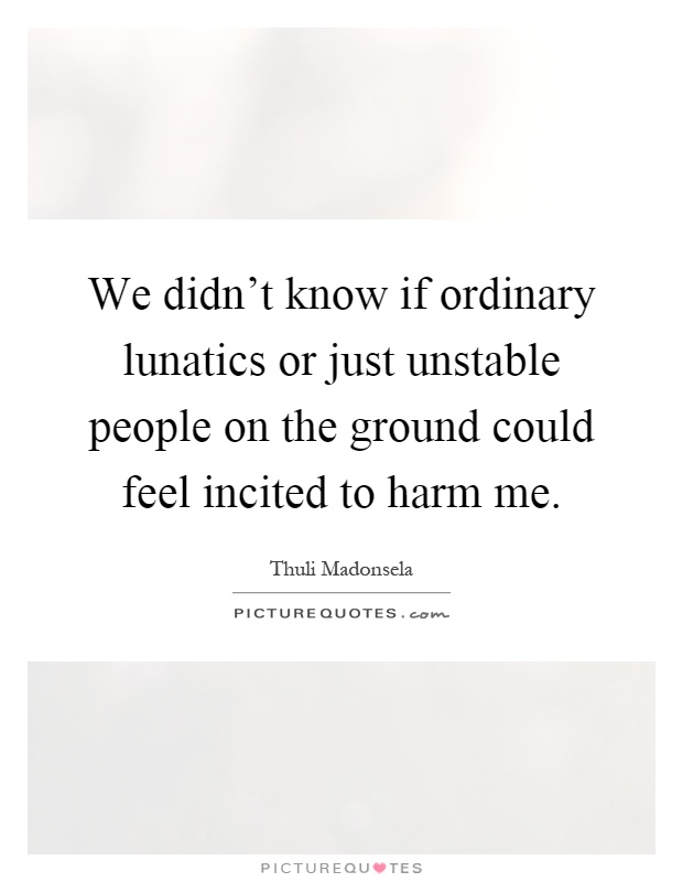 We didn't know if ordinary lunatics or just unstable people on the ground could feel incited to harm me Picture Quote #1