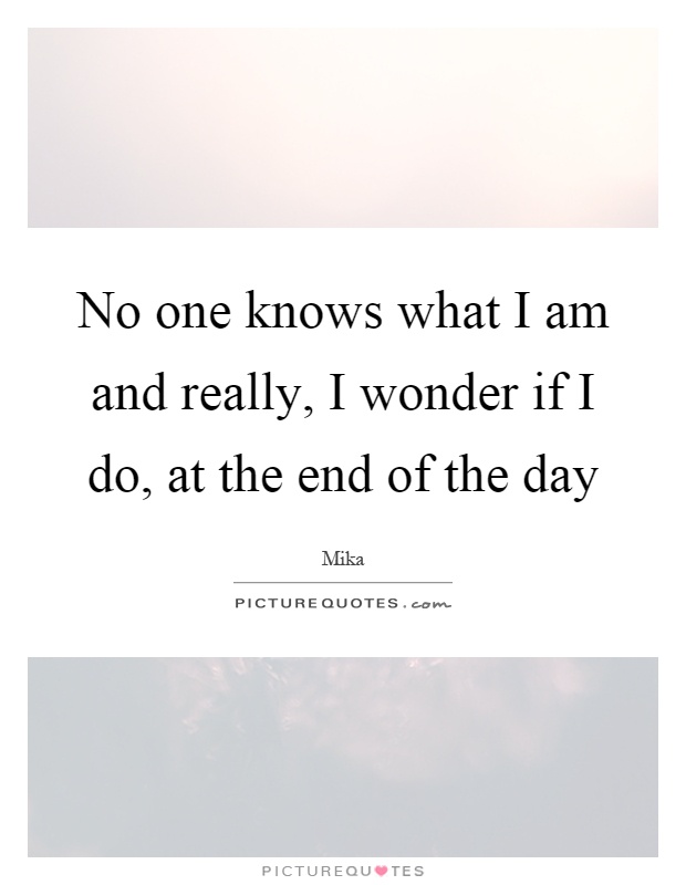 No one knows what I am and really, I wonder if I do, at the end of the day Picture Quote #1