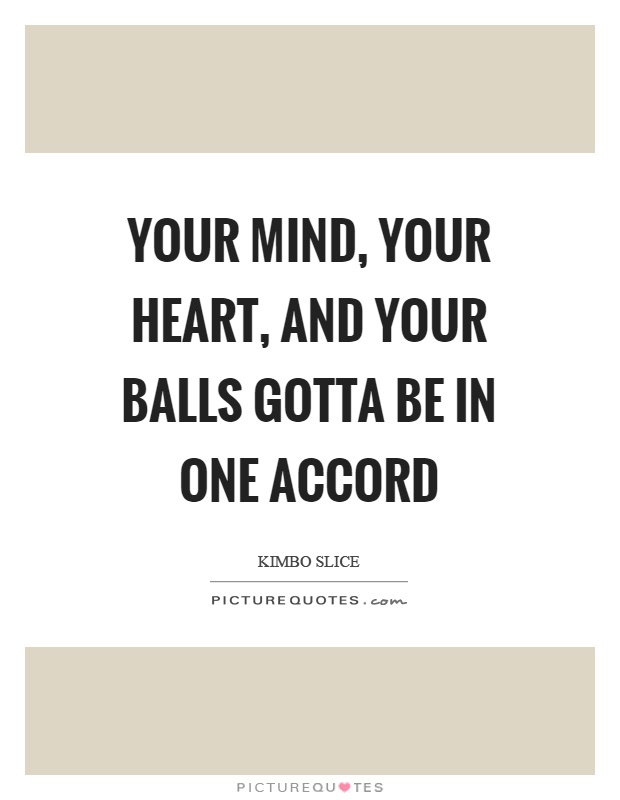 Your mind, your heart, and your balls gotta be in one accord Picture Quote #1