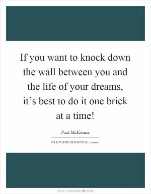 If you want to knock down the wall between you and the life of your dreams, it’s best to do it one brick at a time! Picture Quote #1