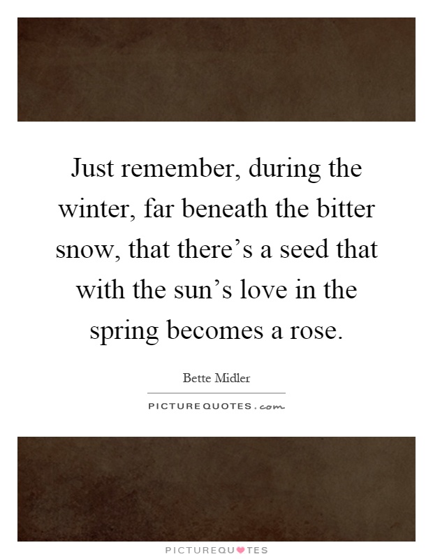 Just remember, during the winter, far beneath the bitter snow, that there's a seed that with the sun's love in the spring becomes a rose Picture Quote #1