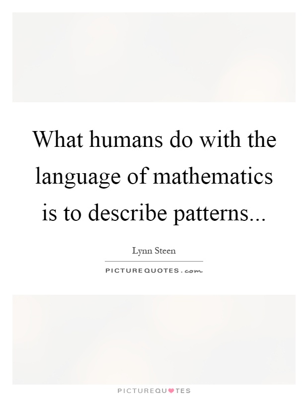 What humans do with the language of mathematics is to describe patterns Picture Quote #1