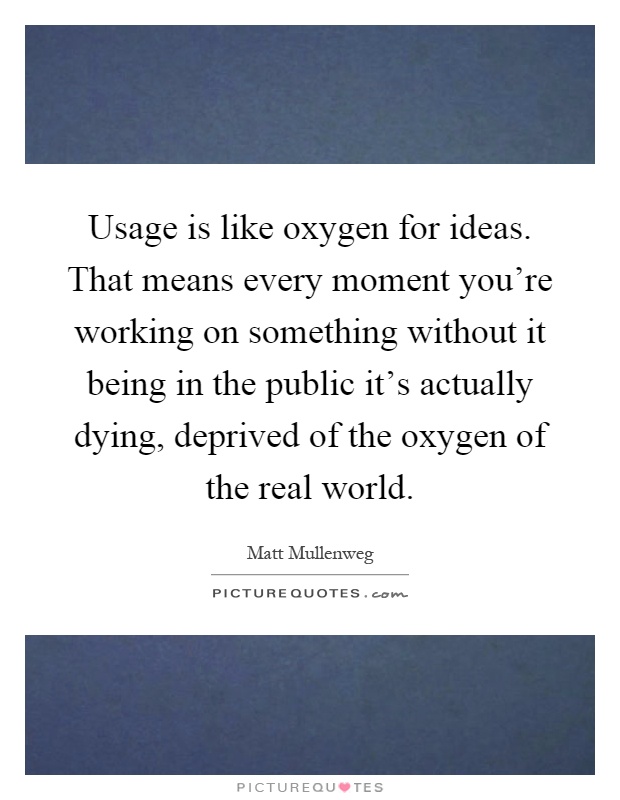 Usage is like oxygen for ideas. That means every moment you're working on something without it being in the public it's actually dying, deprived of the oxygen of the real world Picture Quote #1