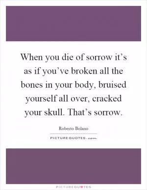 When you die of sorrow it’s as if you’ve broken all the bones in your body, bruised yourself all over, cracked your skull. That’s sorrow Picture Quote #1