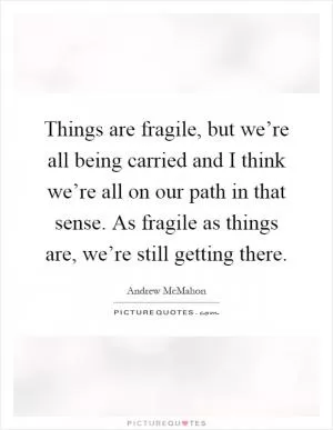 Things are fragile, but we’re all being carried and I think we’re all on our path in that sense. As fragile as things are, we’re still getting there Picture Quote #1