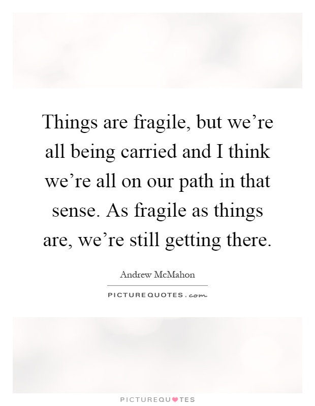 Things are fragile, but we're all being carried and I think we're all on our path in that sense. As fragile as things are, we're still getting there Picture Quote #1