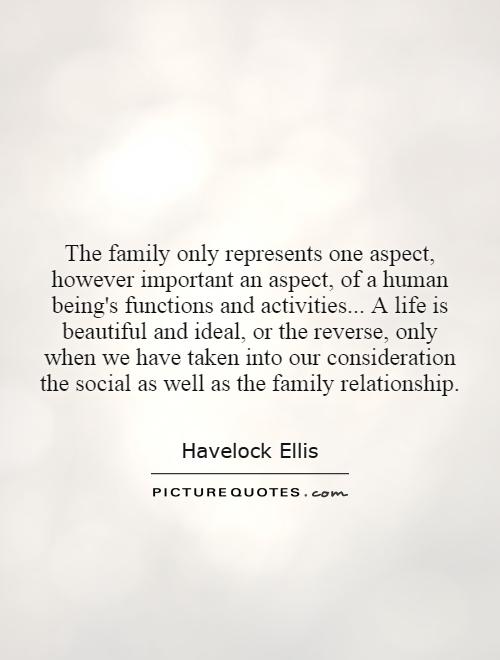 The family only represents one aspect, however important an aspect, of a human being's functions and activities... A life is beautiful and ideal, or the reverse, only when we have taken into our consideration the social as well as the family relationship Picture Quote #1