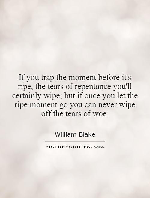 If you trap the moment before it's ripe, the tears of repentance you'll certainly wipe; but if once you let the ripe moment go you can never wipe off the tears of woe Picture Quote #1