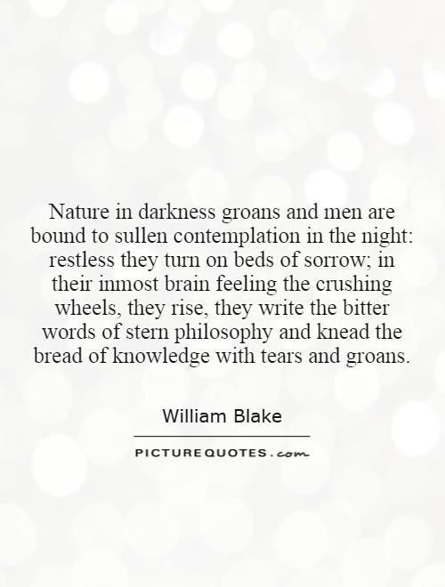 Nature in darkness groans and men are bound to sullen contemplation in the night: restless they turn on beds of sorrow; in their inmost brain feeling the crushing wheels, they rise, they write the bitter words of stern philosophy and knead the bread of knowledge with tears and groans Picture Quote #1
