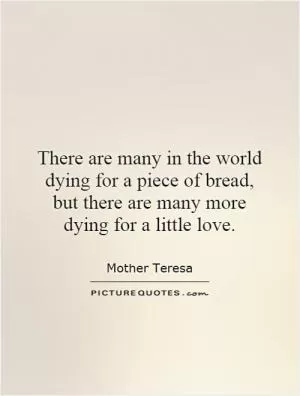 There are many in the world dying for a piece of bread, but there are many more dying for a little love Picture Quote #1