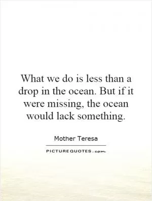 What we do is less than a drop in the ocean. But if it were missing, the ocean would lack something Picture Quote #1