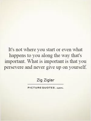 It's not where you start or even what happens to you along the way that's important. What is important is that you persevere and never give up on yourself Picture Quote #1