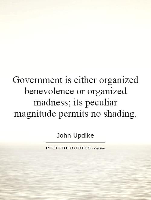 Government is either organized benevolence or organized madness; its peculiar magnitude permits no shading Picture Quote #1