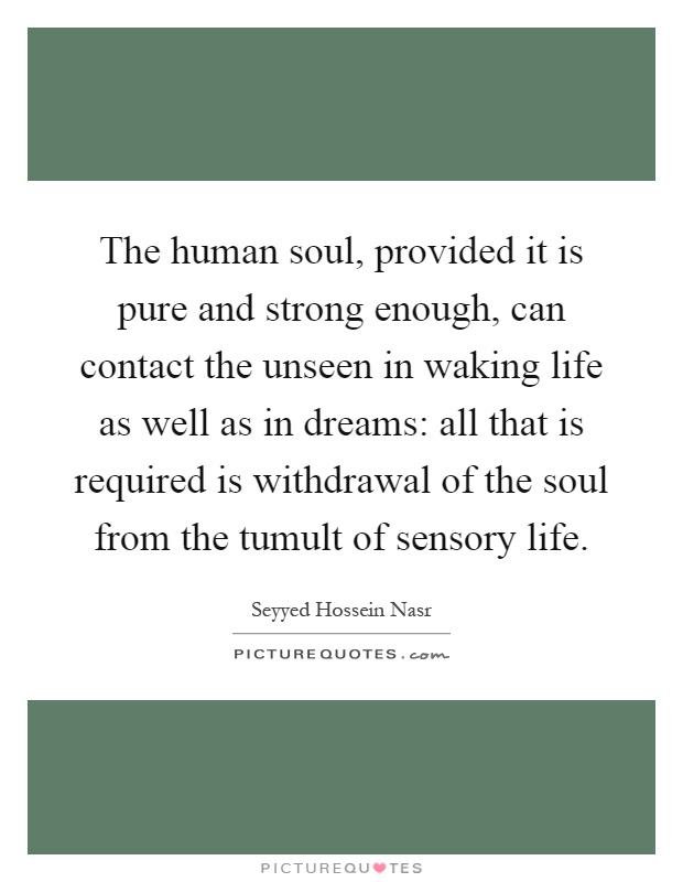 The human soul, provided it is pure and strong enough, can contact the unseen in waking life as well as in dreams: all that is required is withdrawal of the soul from the tumult of sensory life Picture Quote #1