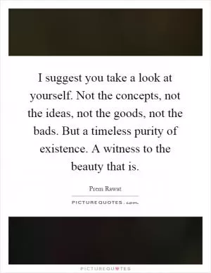 I suggest you take a look at yourself. Not the concepts, not the ideas, not the goods, not the bads. But a timeless purity of existence. A witness to the beauty that is Picture Quote #1