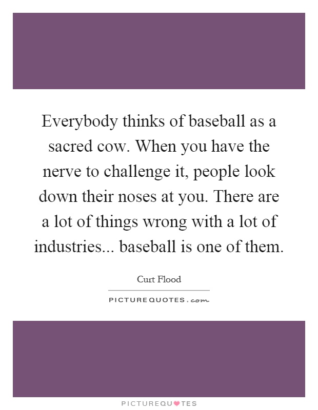 Everybody thinks of baseball as a sacred cow. When you have the nerve to challenge it, people look down their noses at you. There are a lot of things wrong with a lot of industries... baseball is one of them Picture Quote #1