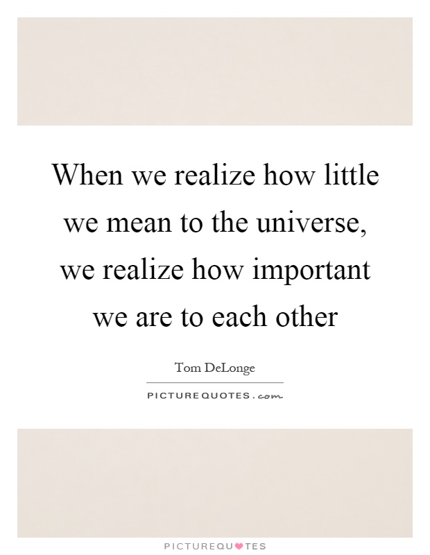 When we realize how little we mean to the universe, we realize how important we are to each other Picture Quote #1