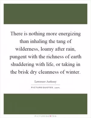 There is nothing more energizing than inhaling the tang of wilderness, loamy after rain, pungent with the richness of earth shuddering with life, or taking in the brisk dry cleanness of winter Picture Quote #1
