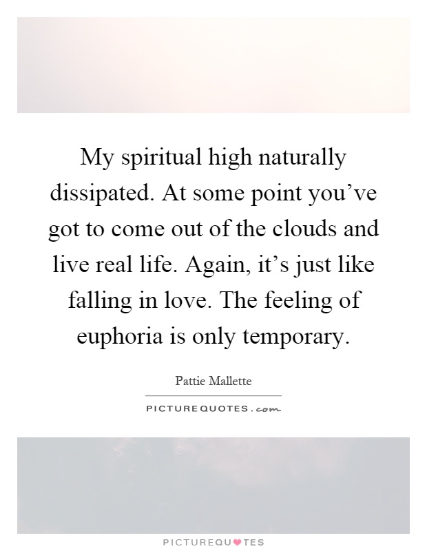 My spiritual high naturally dissipated. At some point you've got to come out of the clouds and live real life. Again, it's just like falling in love. The feeling of euphoria is only temporary Picture Quote #1