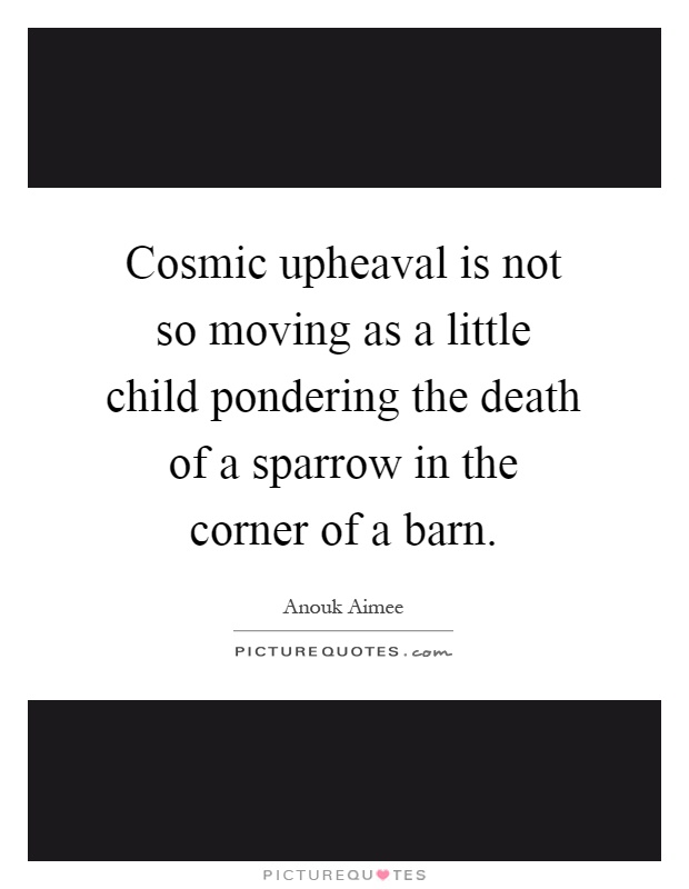 Cosmic upheaval is not so moving as a little child pondering the death of a sparrow in the corner of a barn Picture Quote #1