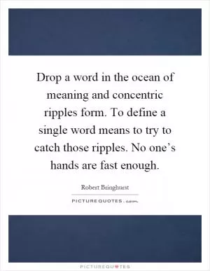 Drop a word in the ocean of meaning and concentric ripples form. To define a single word means to try to catch those ripples. No one’s hands are fast enough Picture Quote #1