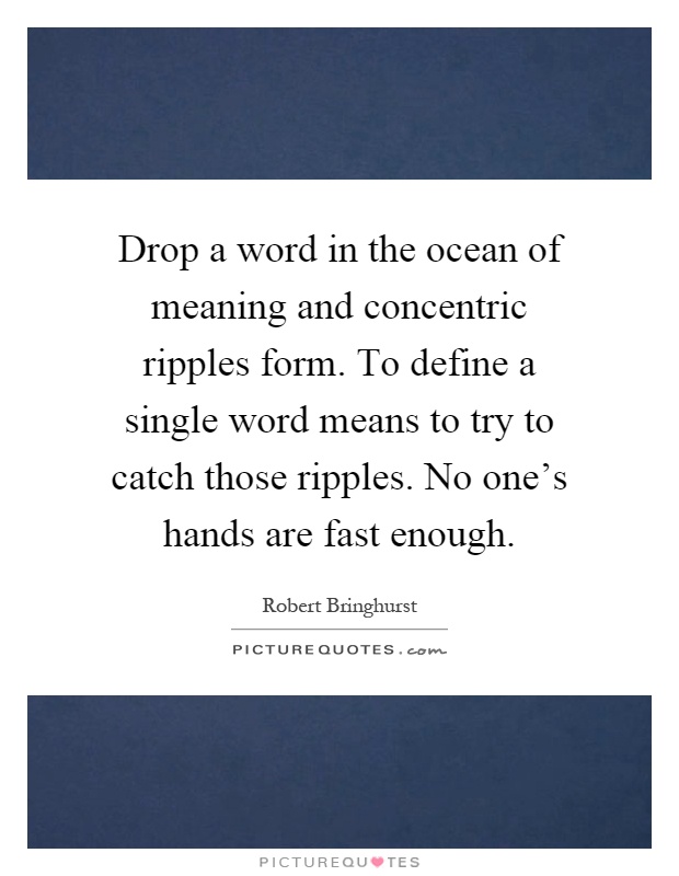 Drop a word in the ocean of meaning and concentric ripples form. To define a single word means to try to catch those ripples. No one's hands are fast enough Picture Quote #1