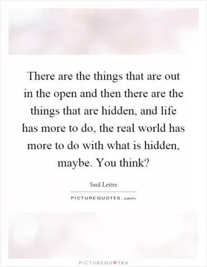 There are the things that are out in the open and then there are the things that are hidden, and life has more to do, the real world has more to do with what is hidden, maybe. You think? Picture Quote #1