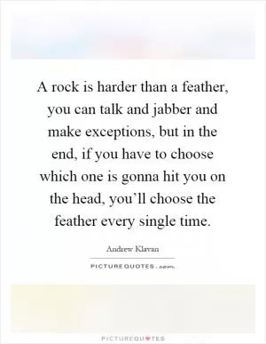 A rock is harder than a feather, you can talk and jabber and make exceptions, but in the end, if you have to choose which one is gonna hit you on the head, you’ll choose the feather every single time Picture Quote #1