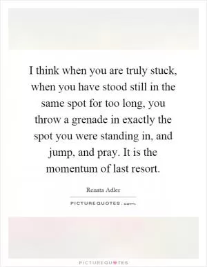I think when you are truly stuck, when you have stood still in the same spot for too long, you throw a grenade in exactly the spot you were standing in, and jump, and pray. It is the momentum of last resort Picture Quote #1