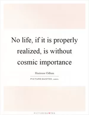 No life, if it is properly realized, is without cosmic importance Picture Quote #1
