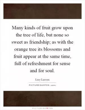 Many kinds of fruit grow upon the tree of life, but none so sweet as friendship; as with the orange tree its blossoms and fruit appear at the same time, full of refreshment for sense and for soul Picture Quote #1