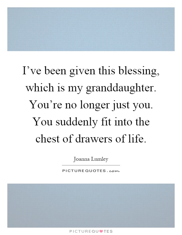 I've been given this blessing, which is my granddaughter. You're no longer just you. You suddenly fit into the chest of drawers of life Picture Quote #1