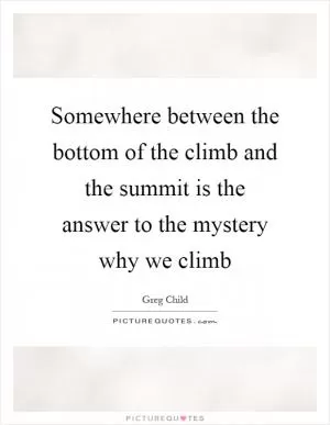 Somewhere between the bottom of the climb and the summit is the answer to the mystery why we climb Picture Quote #1