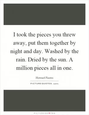 I took the pieces you threw away, put them together by night and day. Washed by the rain. Dried by the sun. A million pieces all in one Picture Quote #1