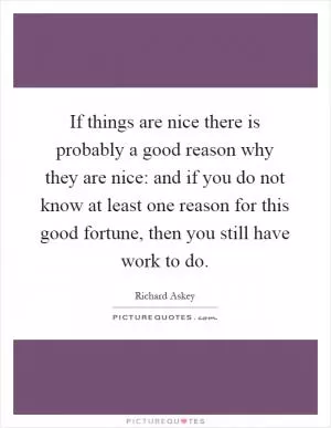 If things are nice there is probably a good reason why they are nice: and if you do not know at least one reason for this good fortune, then you still have work to do Picture Quote #1