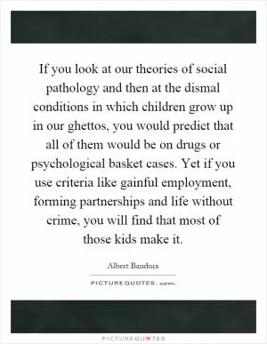 If you look at our theories of social pathology and then at the dismal conditions in which children grow up in our ghettos, you would predict that all of them would be on drugs or psychological basket cases. Yet if you use criteria like gainful employment, forming partnerships and life without crime, you will find that most of those kids make it Picture Quote #1
