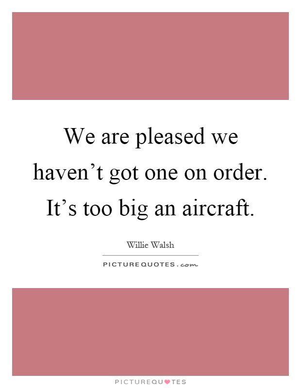 We are pleased we haven't got one on order. It's too big an aircraft Picture Quote #1