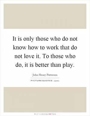 It is only those who do not know how to work that do not love it. To those who do, it is better than play Picture Quote #1