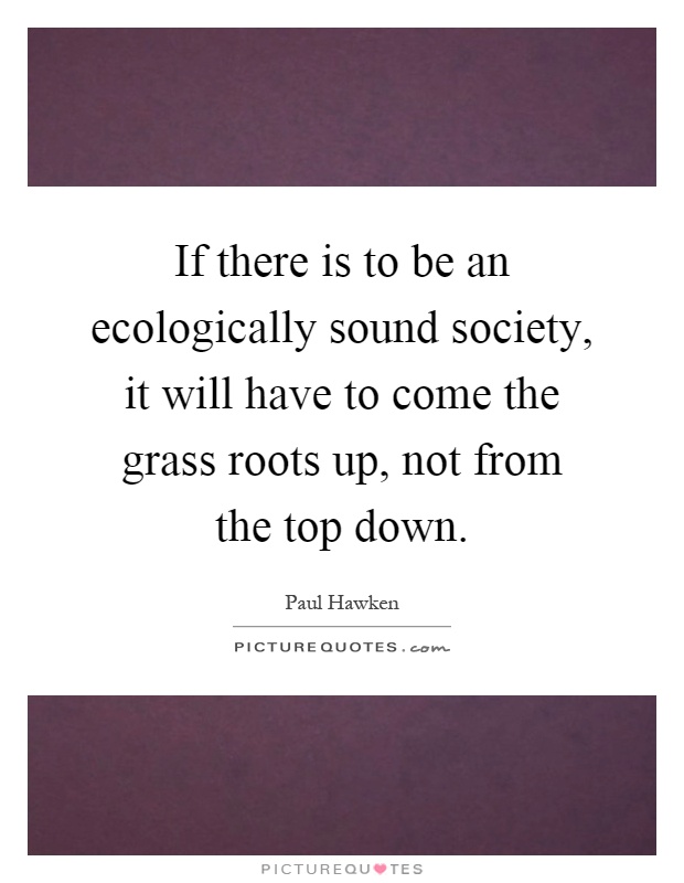If there is to be an ecologically sound society, it will have to come the grass roots up, not from the top down Picture Quote #1
