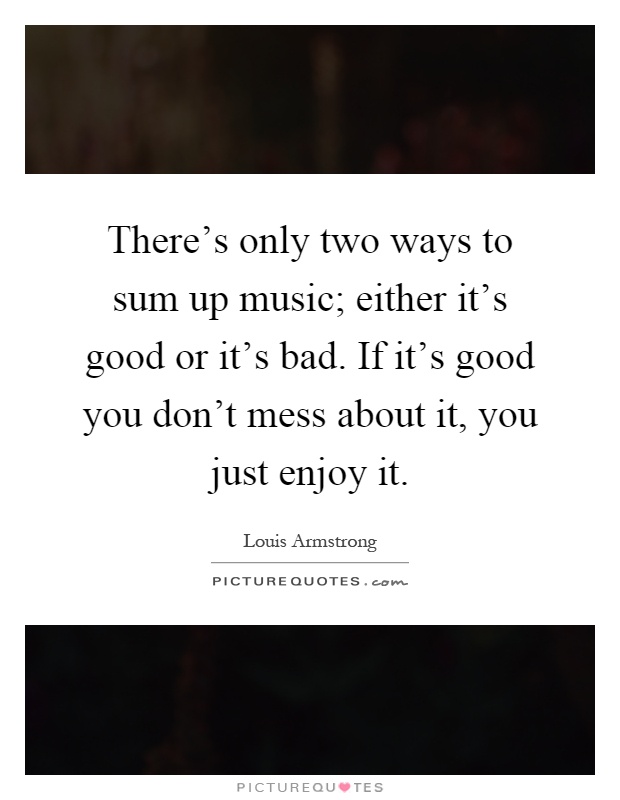There's only two ways to sum up music; either it's good or it's bad. If it's good you don't mess about it, you just enjoy it Picture Quote #1