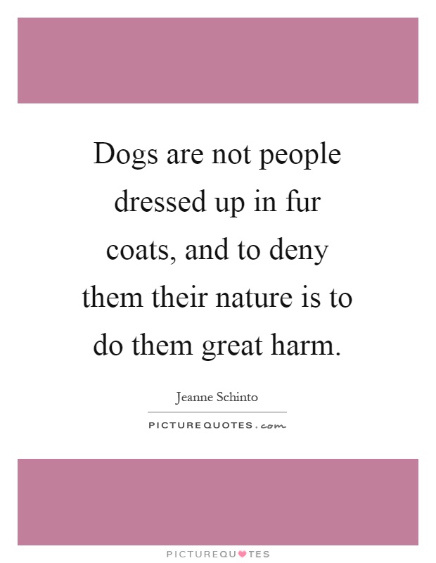 Dogs are not people dressed up in fur coats, and to deny them their nature is to do them great harm Picture Quote #1