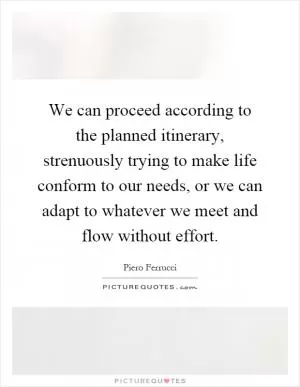 We can proceed according to the planned itinerary, strenuously trying to make life conform to our needs, or we can adapt to whatever we meet and flow without effort Picture Quote #1