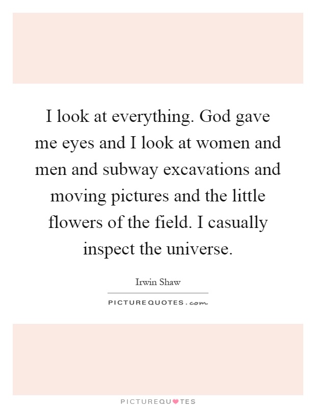 I look at everything. God gave me eyes and I look at women and men and subway excavations and moving pictures and the little flowers of the field. I casually inspect the universe Picture Quote #1