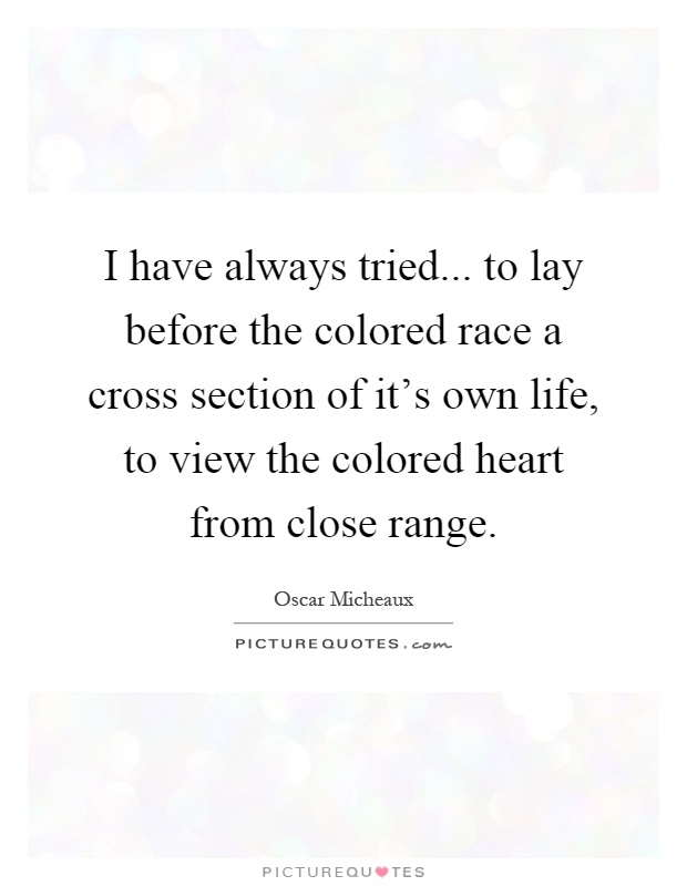 I have always tried... to lay before the colored race a cross section of it's own life, to view the colored heart from close range Picture Quote #1