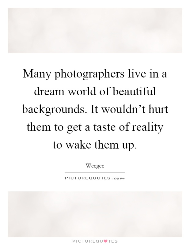 Many photographers live in a dream world of beautiful backgrounds. It wouldn't hurt them to get a taste of reality to wake them up Picture Quote #1