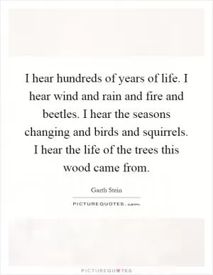 I hear hundreds of years of life. I hear wind and rain and fire and beetles. I hear the seasons changing and birds and squirrels. I hear the life of the trees this wood came from Picture Quote #1